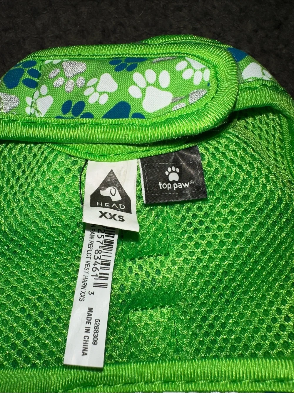 Top Paw Green Paw Print Reflective Dog Harness